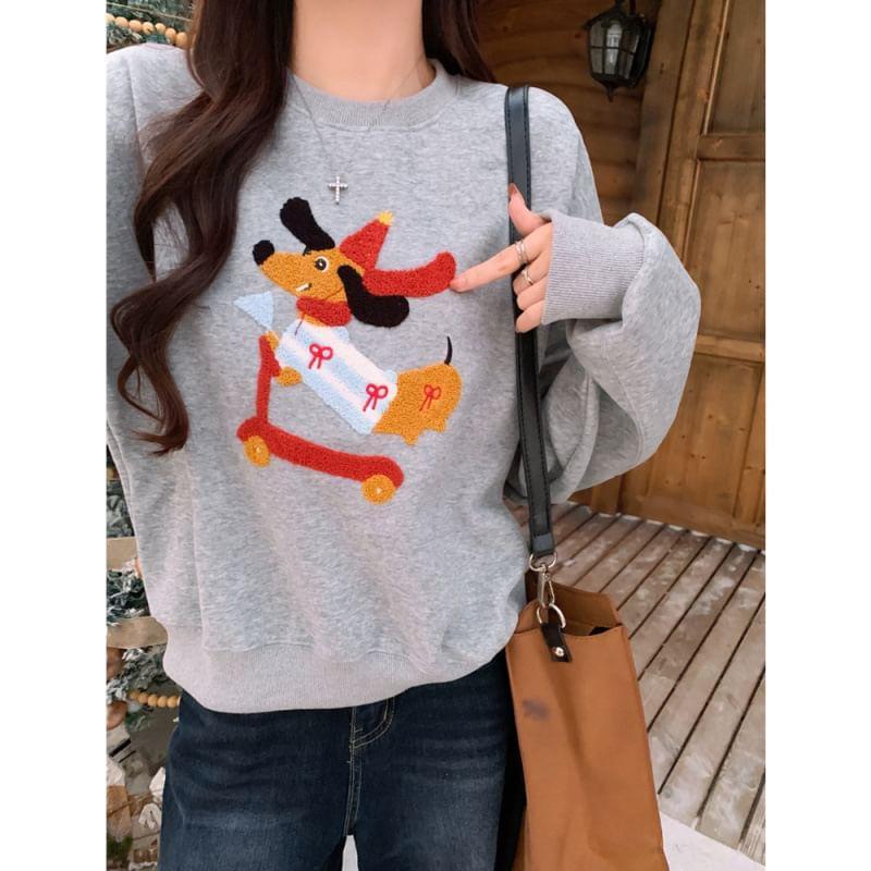 Long-Sleeve Crewneck Embroidered Sweatshirt Product Image