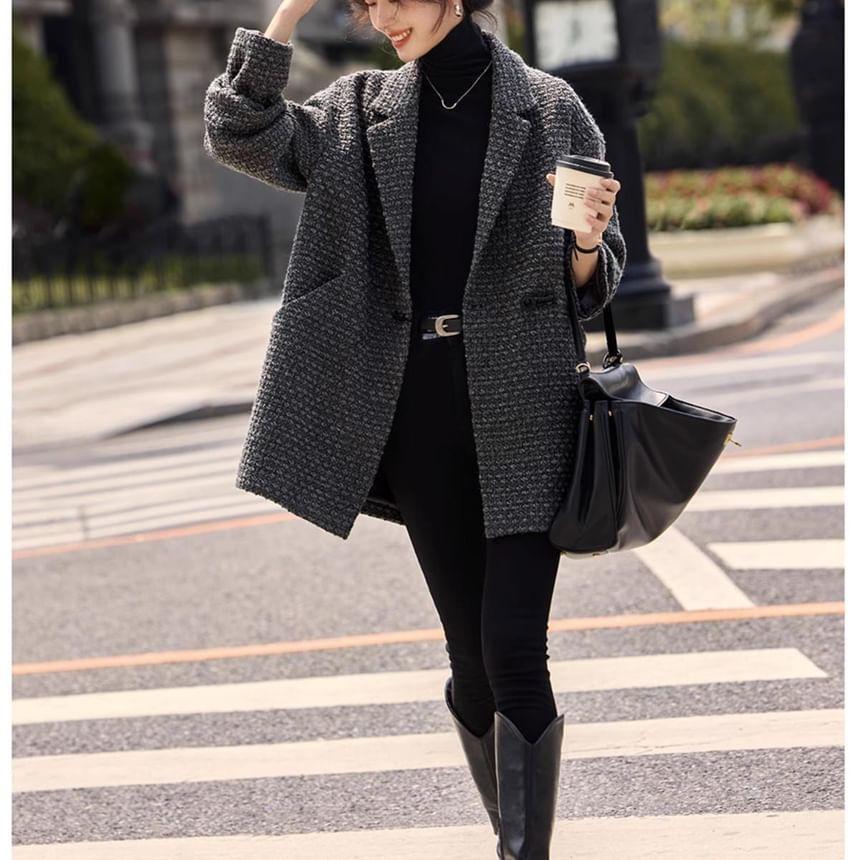 Lapel Collar Twill Button-Up Coat Product Image