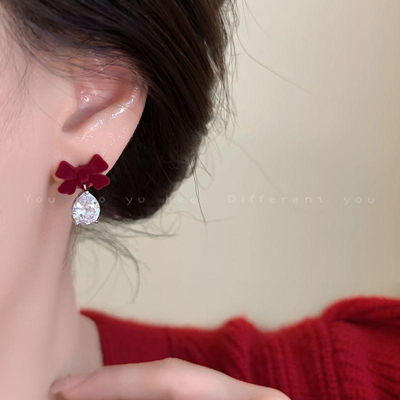 Rhinestone Bow Drop Earring Product Image