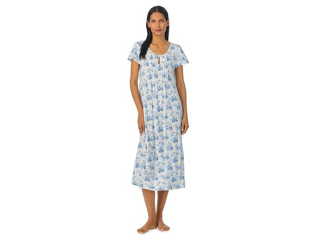 LAUREN Ralph Lauren Short Sleeve Knit Ballet Gown (Blue Floral) Women's Pajama Product Image