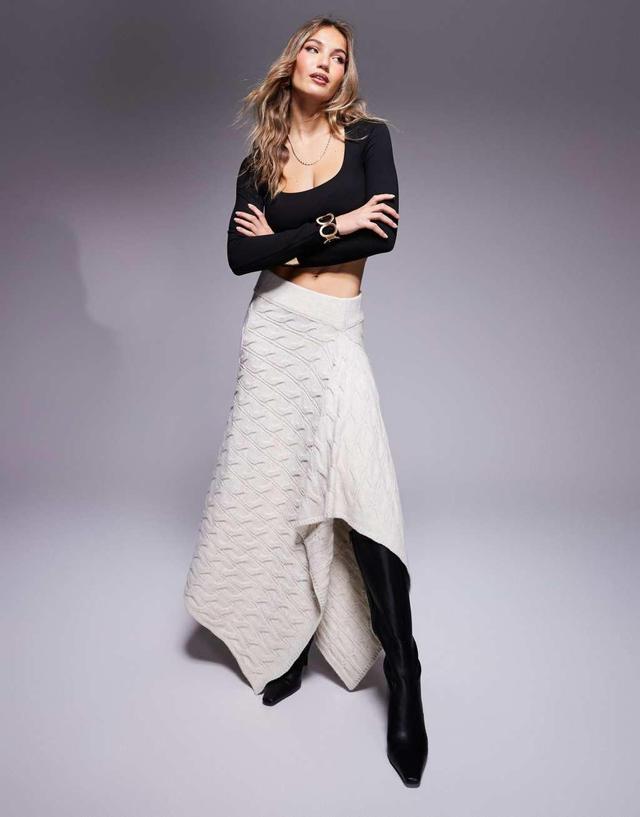 ASOS DESIGN knitted spliced cable knit maxi skirt in ecru Product Image