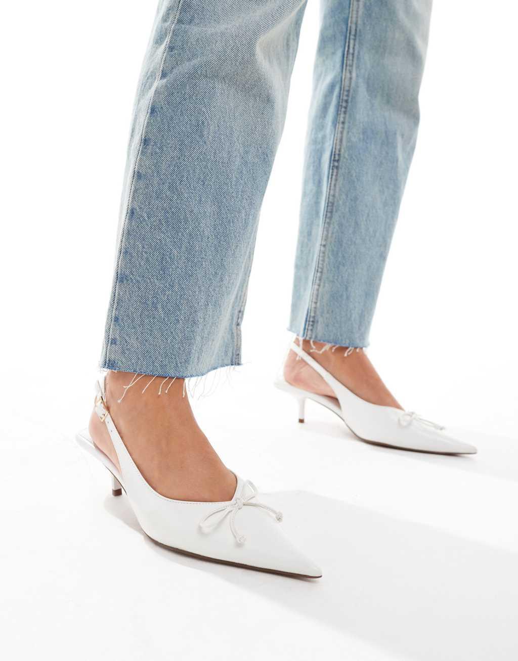 ASOS DESIGN Sriracha bow slingback mid heeled shoes in off-white Product Image