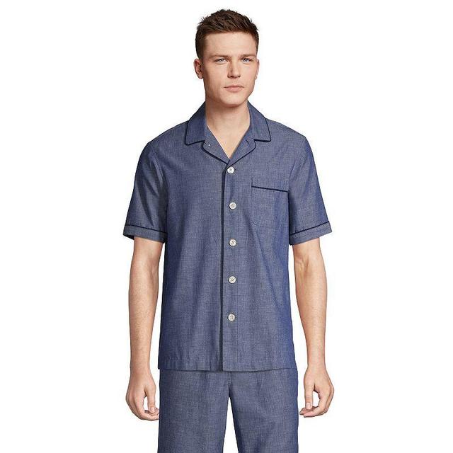 Mens Lands End Poplin Pajama Shirt Blue Chambray Product Image