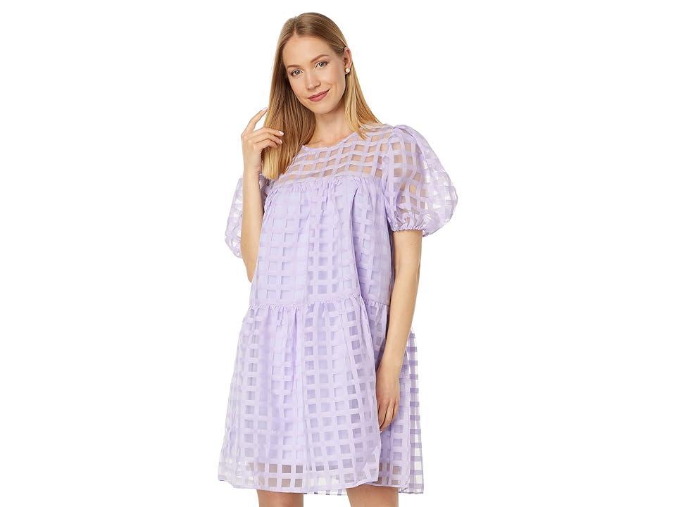 English Factory Gridded Puff Sleeve Dress (Lavender) Women's Dress Product Image