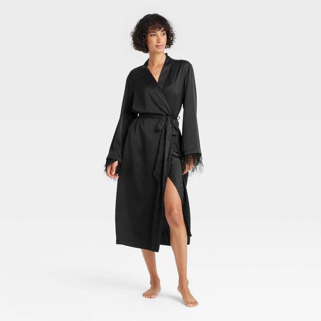 Womens Satin & Feather Robe - Auden Black M/L Product Image