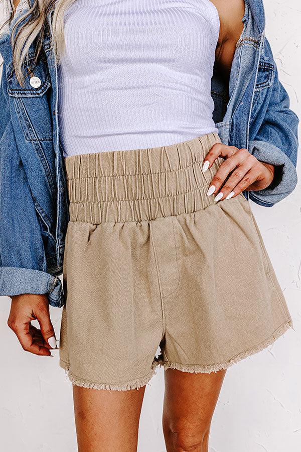 The Gabby High Waist Mineral Wash Shorts In Khaki Product Image