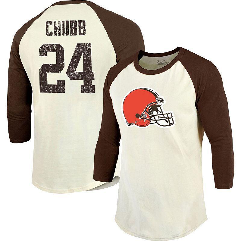 Mens Majestic Threads Nick Chubb Cream/Brown Cleveland Browns Player Name & Number Raglan 3/4-Sleeve T-Shirt Product Image