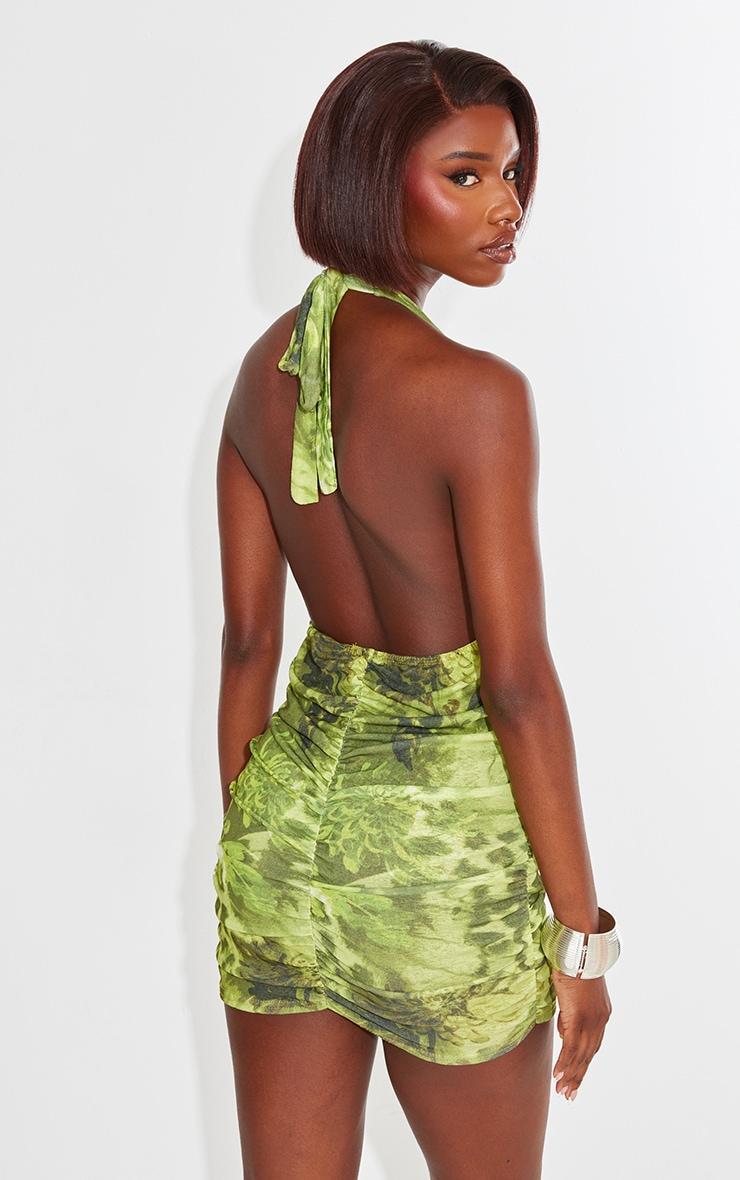 Tall Green Halterneck Print Mini Dress Product Image