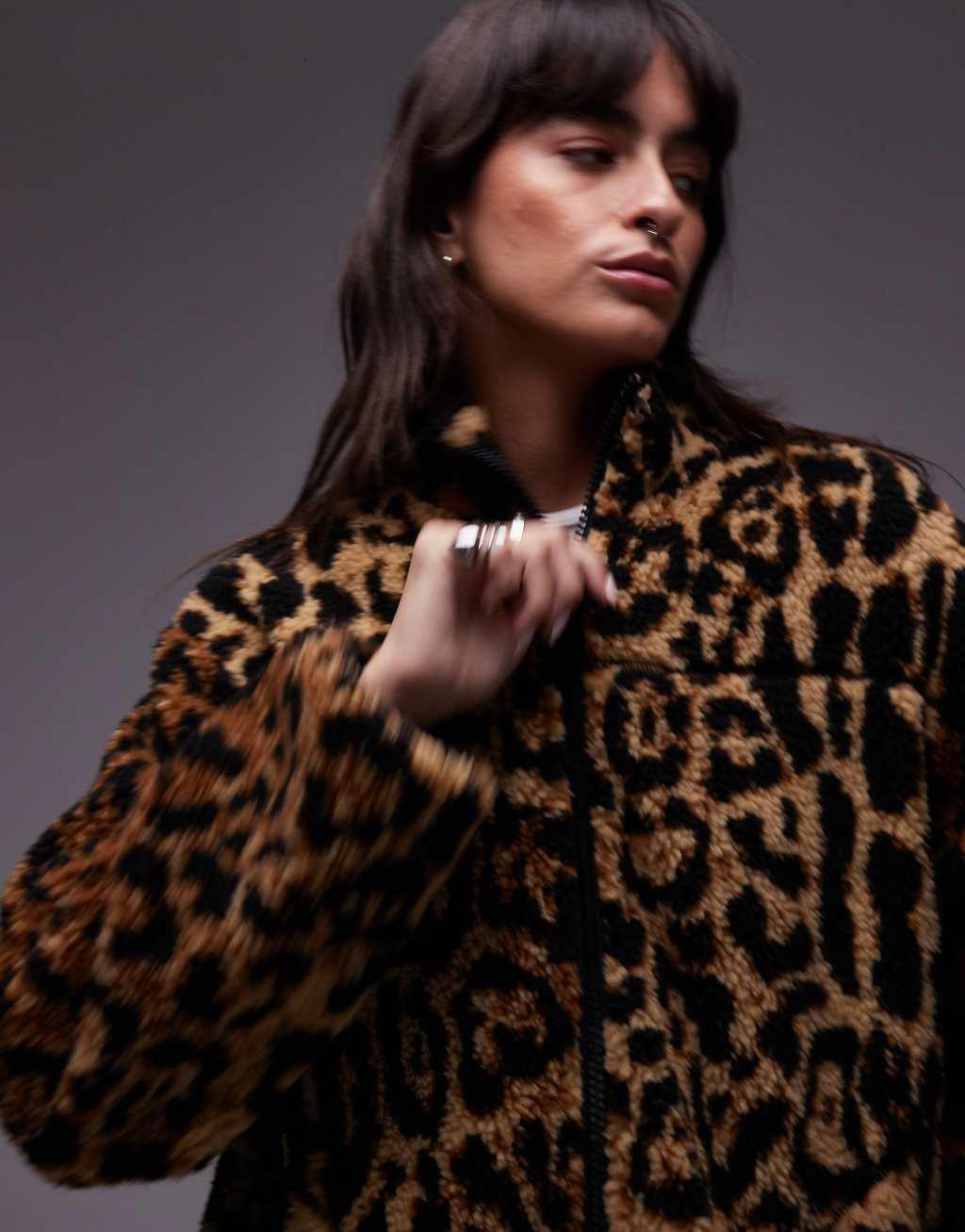 Topshop jacquard borg fleece in leopard Product Image