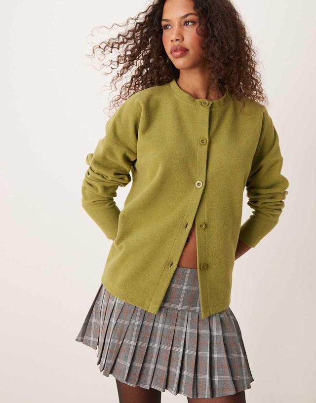 ASOS DESIGN supersoft boxy cardigan in olive Product Image