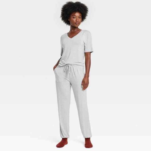 Womens Cloud Knit Short Sleeve Top and Jogger Pants Pajama Set - Auden Heathered XXL Product Image