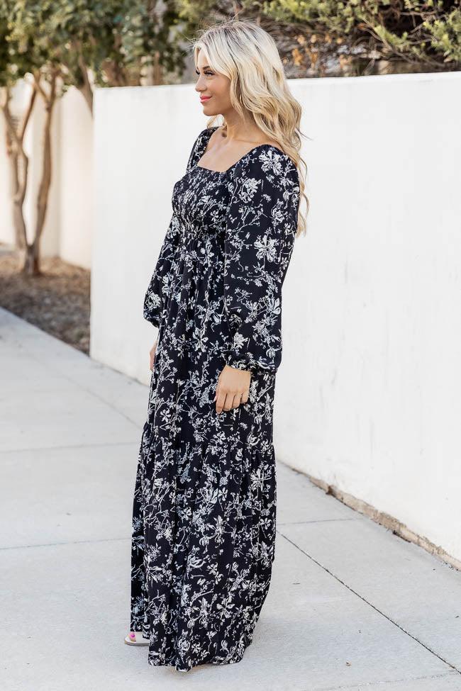 Another Love Song Black Floral Square Neck Maxi Dress FINAL SALE Product Image