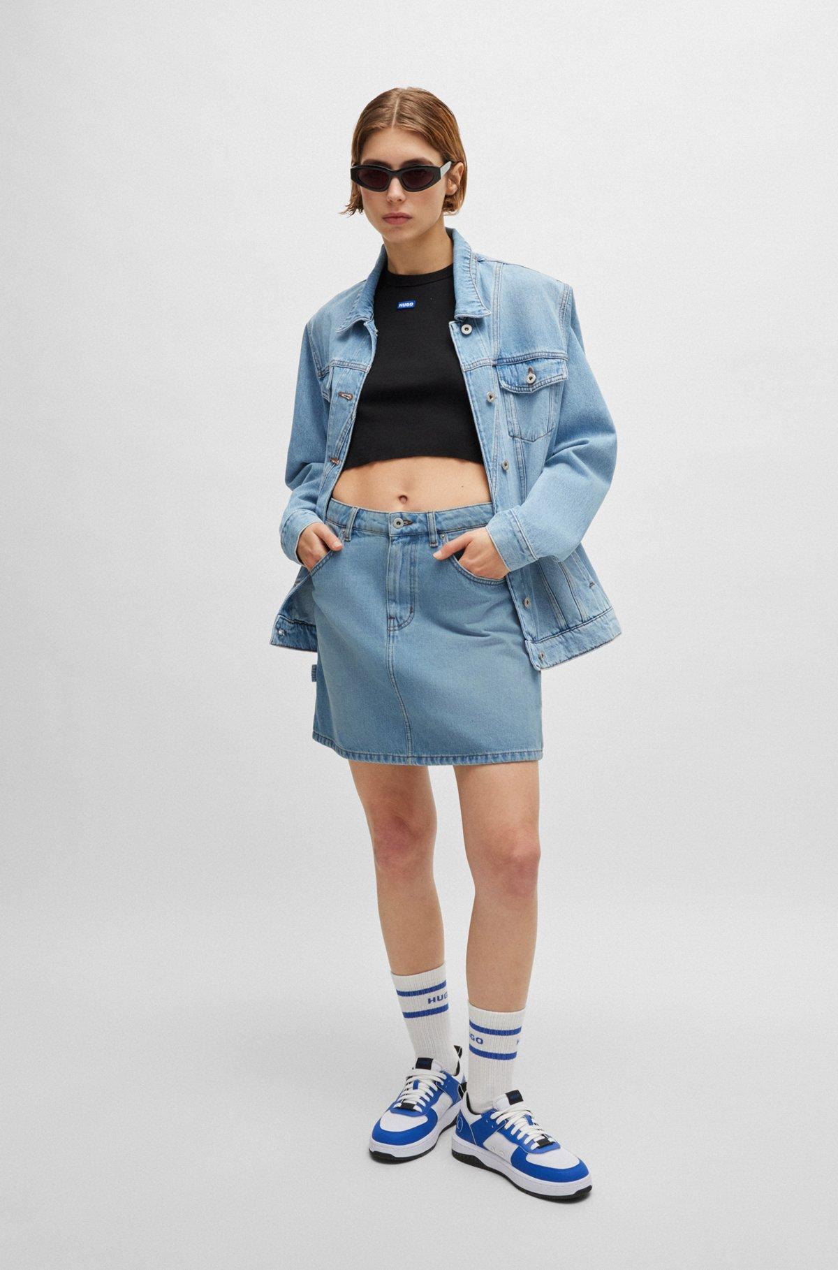 Blue mini skirt in rigid denim Product Image