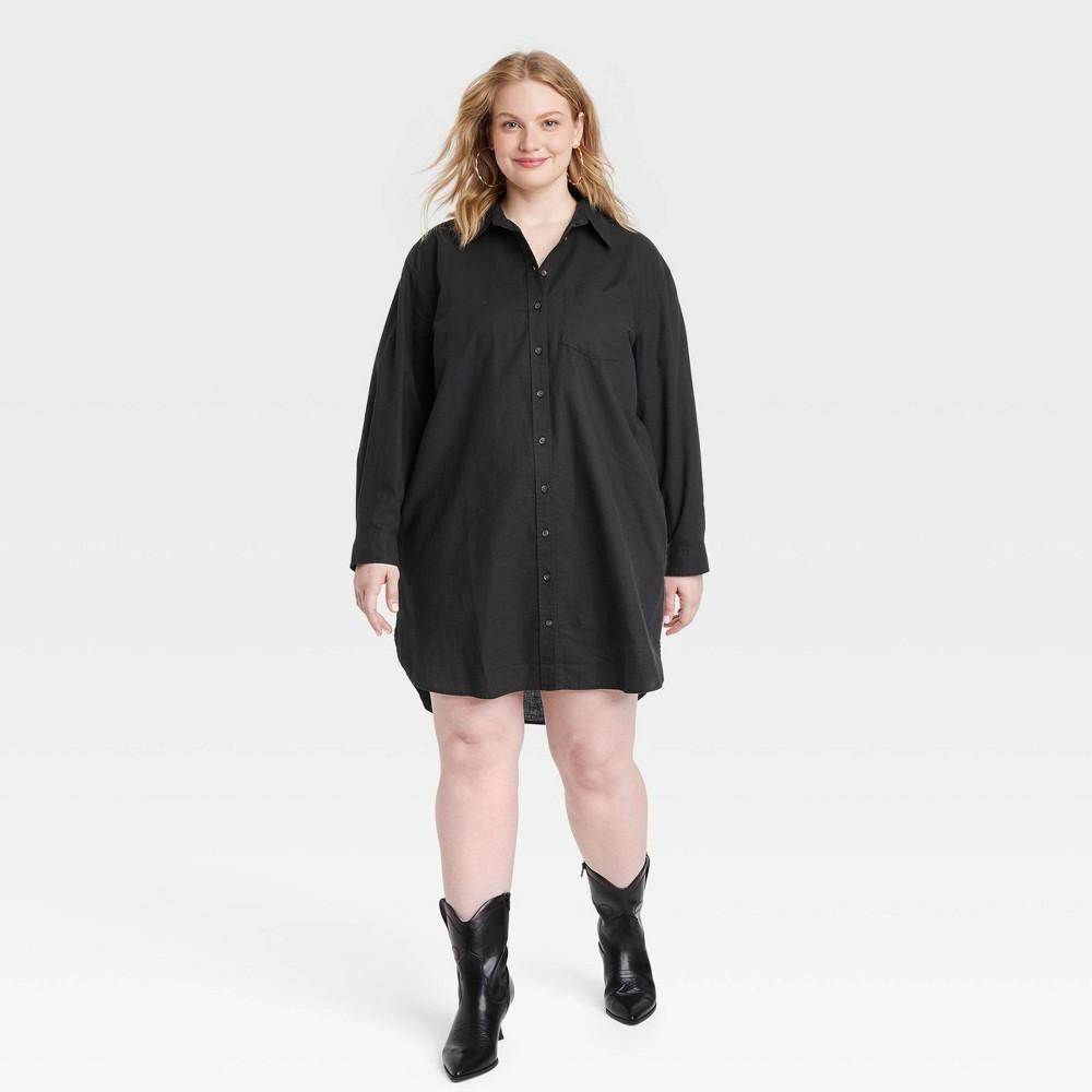 Womens Long Sleeve Mini Shirtdress - Universal Thread Black 3X Product Image