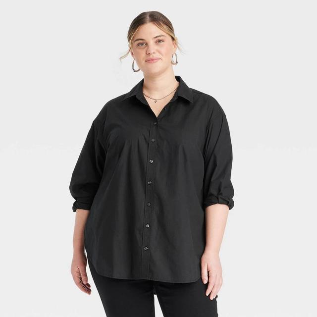 Womens Oversized Long Sleeve Collared Button-Down Shirt - Universal Thread Black 3X Product Image