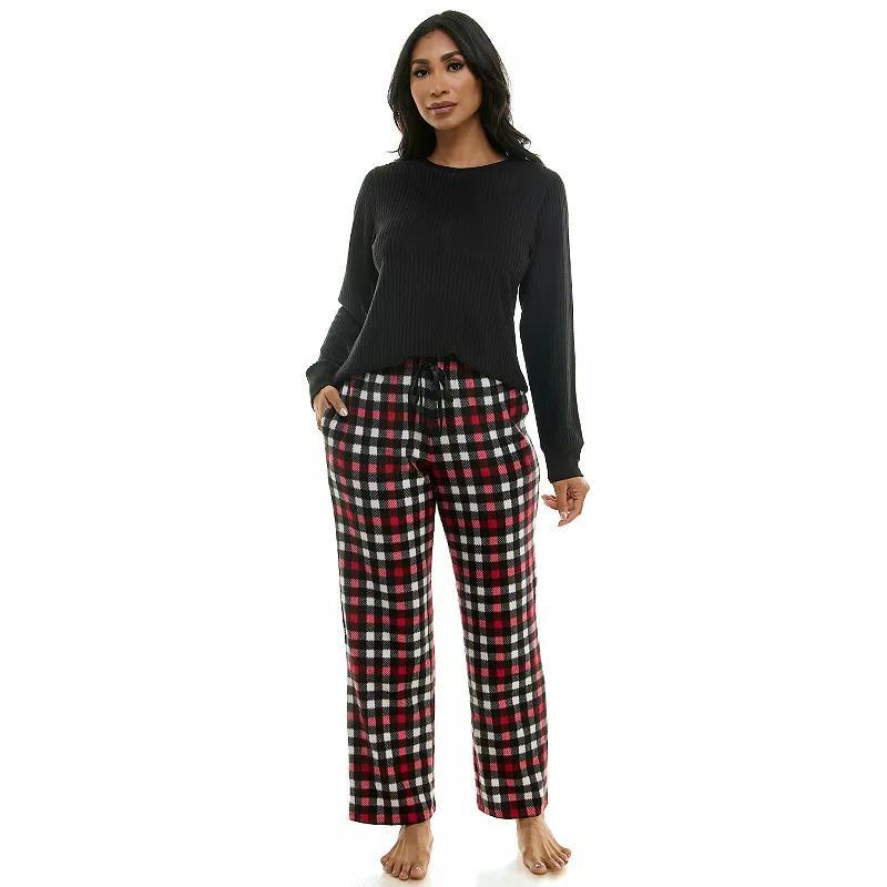 Petite Croft & Barrow 2-pc. Long Sleeve Pajama Top & Pajama Pants Sleep Set, Womens Grey Check Product Image