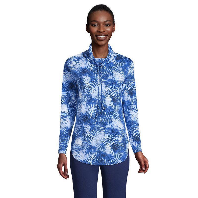 Womens Lands End Power Performance Cowlneck Top Blue Tie Dye Palm Product Image