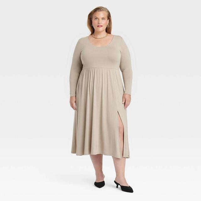 Womens Long Sleeve Knit Ballet Maxi Dress - A New Day Tan 4X Product Image