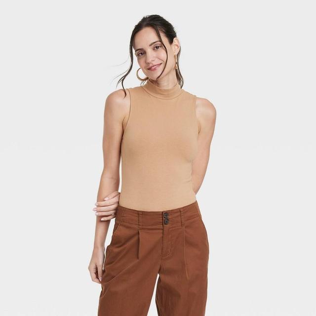 Womens Mock Turtleneck Tank Bodysuit - A New Day Tan XS Product Image