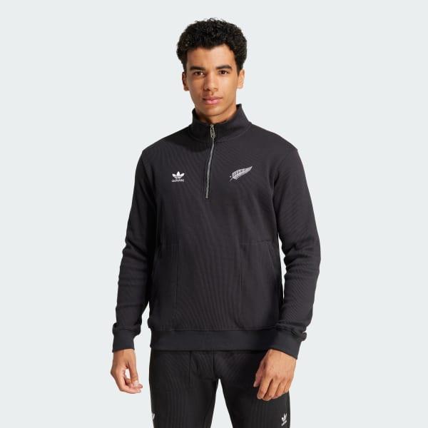 adidas All Blacks Essentials Half-Zip Waffle Sweatshirt All Black XL Mens Product Image