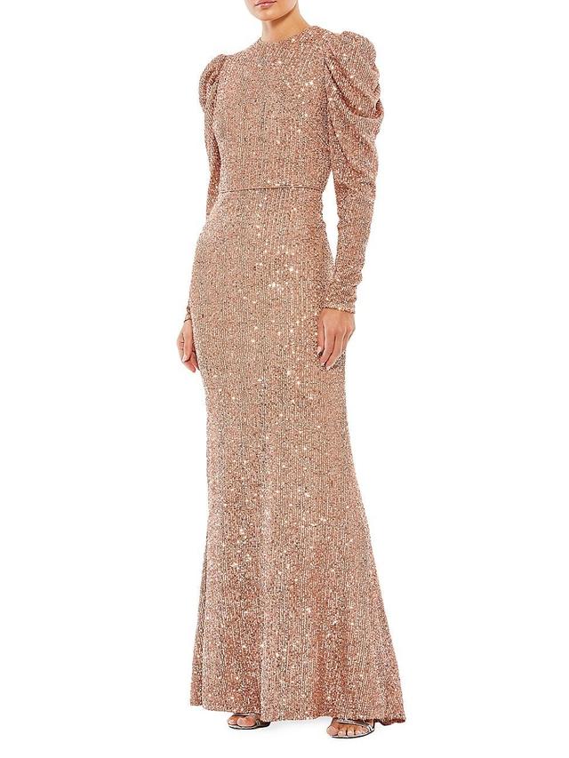 Mac Duggal Sequin Juliet Sleeve Trumpet Gown Product Image