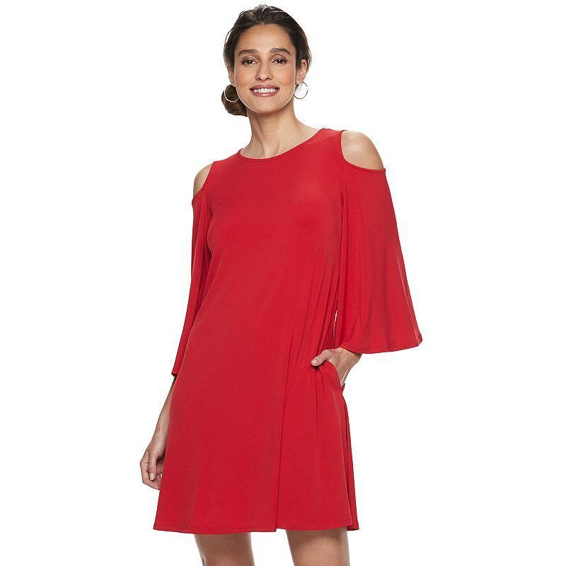 Womens Nina Leonard Draped Sleeve Cold-Shoulder Dress Deep Red Team Product Image