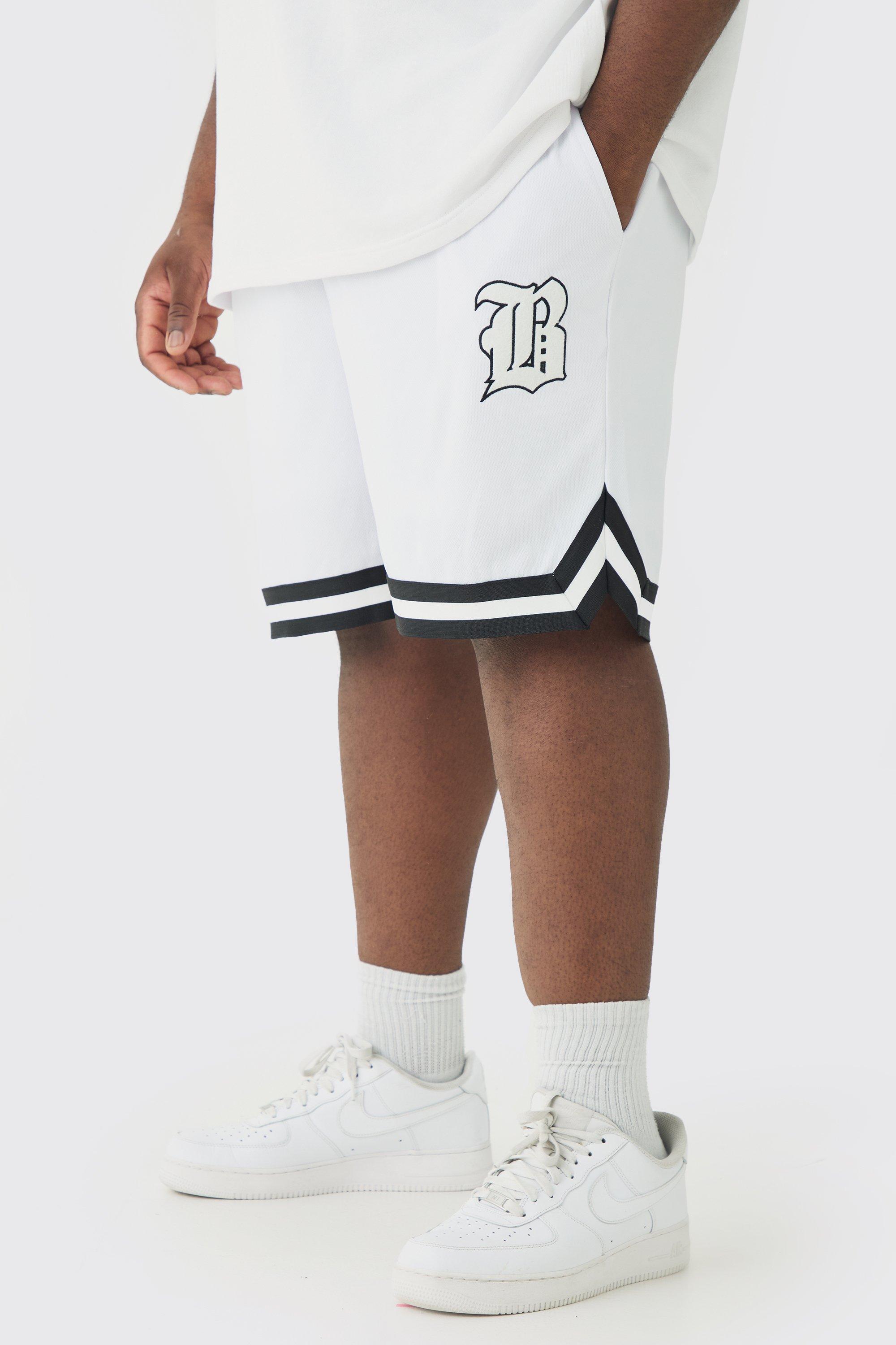 Plus Loose Fit B Applique Mesh Basketball Shorts | boohooMAN USA Product Image