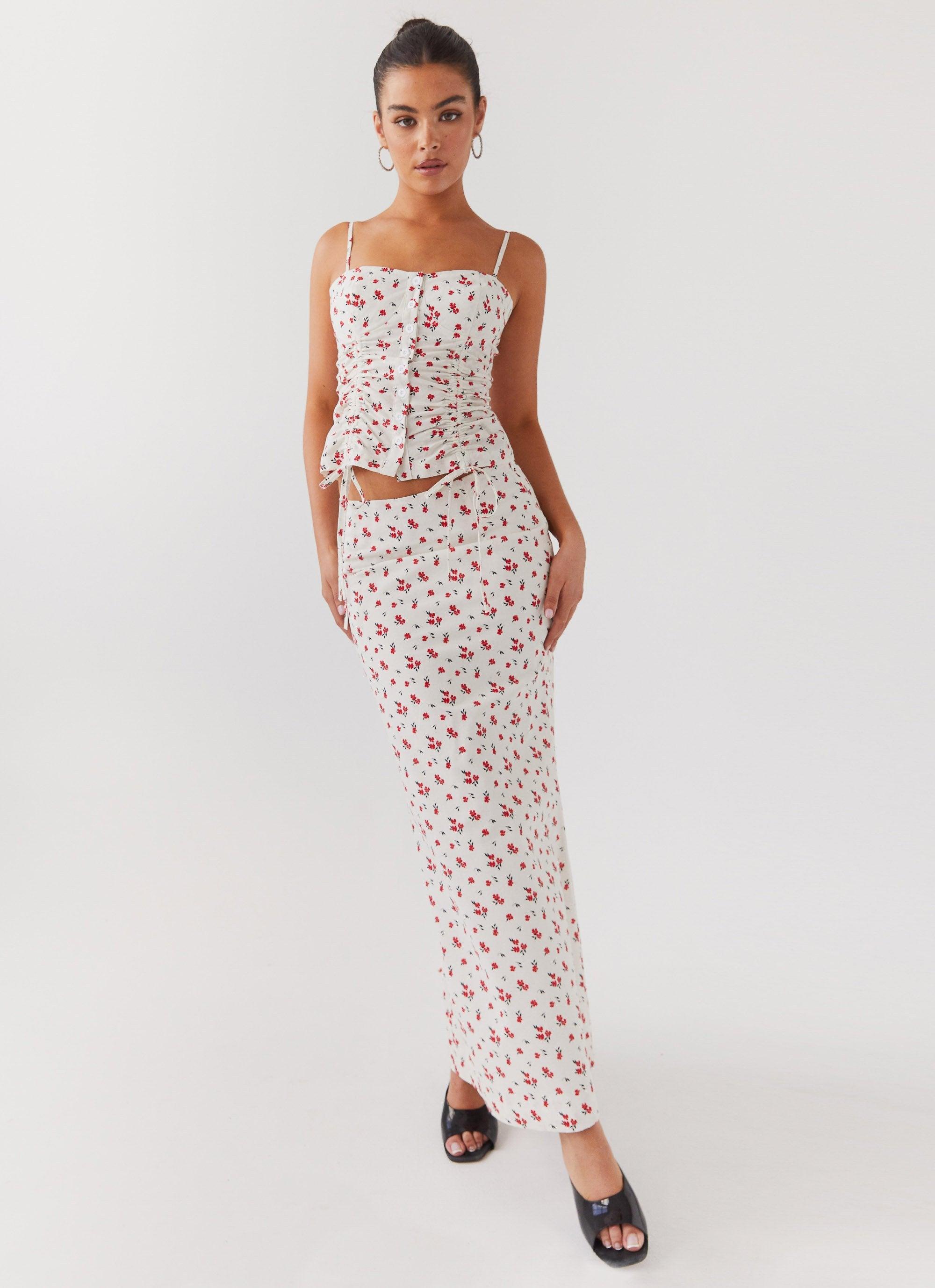 Ariana Linen Maxi Skirt - Poppy Floral Product Image