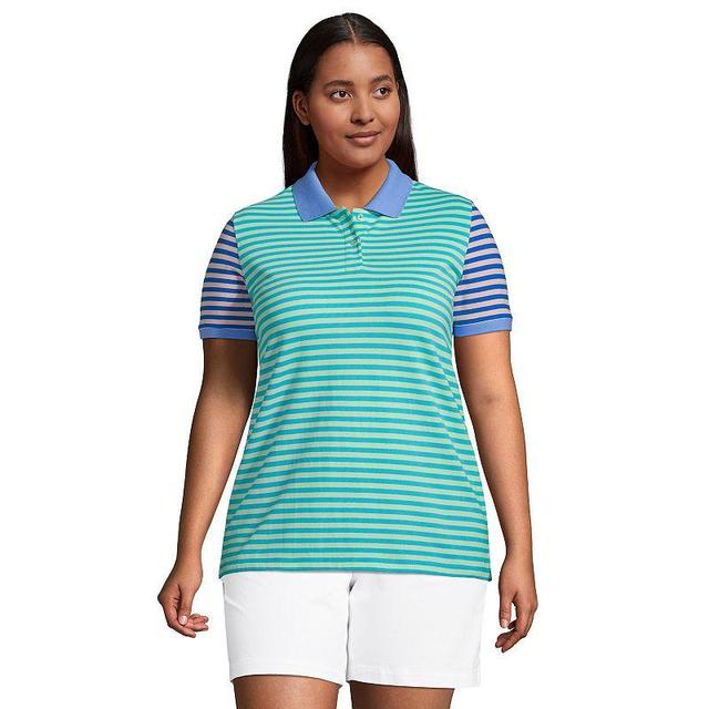 Plus Size Lands End Mesh Supima Cotton Polo Shirt, Womens Blue Product Image