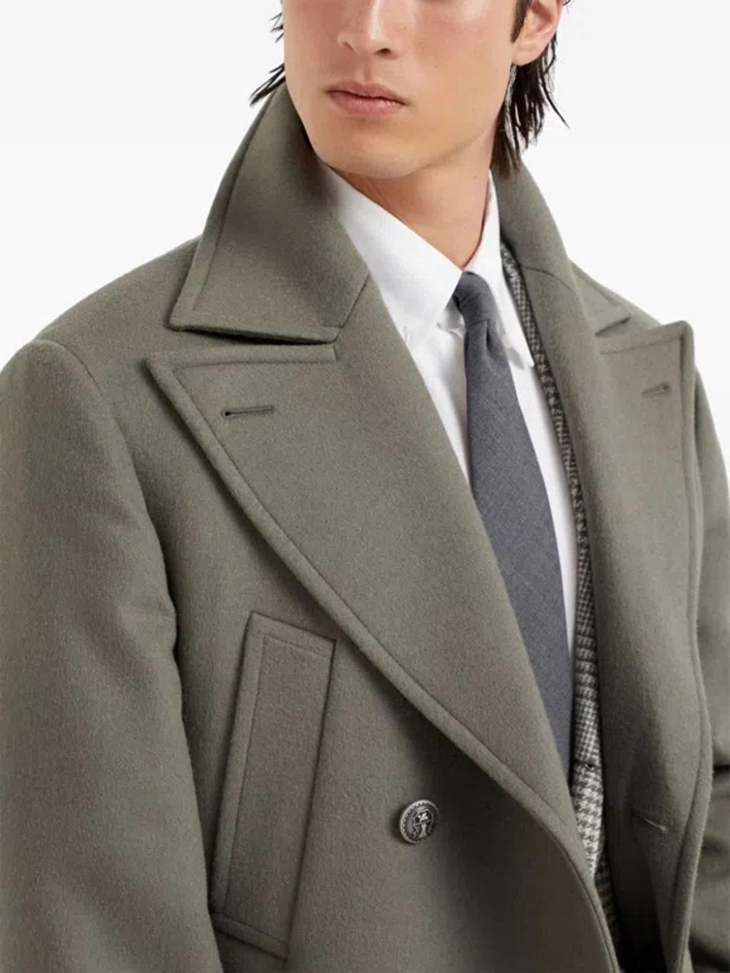 BRUNELLO CUCINELLI Beaver Cloth Wool Pea Coat In Military Product Image