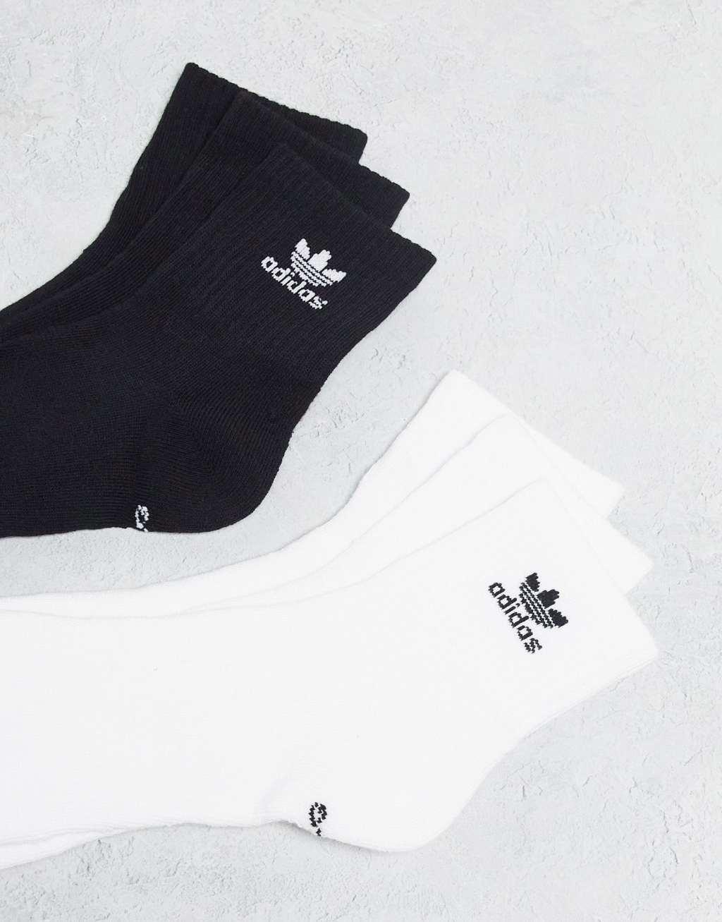 adidas Originals Trefoil 6-Pack Quarter socks in black and white Product Image