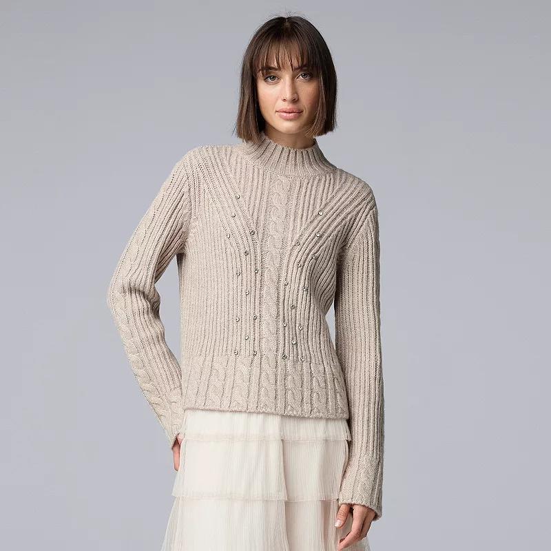 Womens Simply Vera Vera Wang Embellished Mockneck Sweater product image