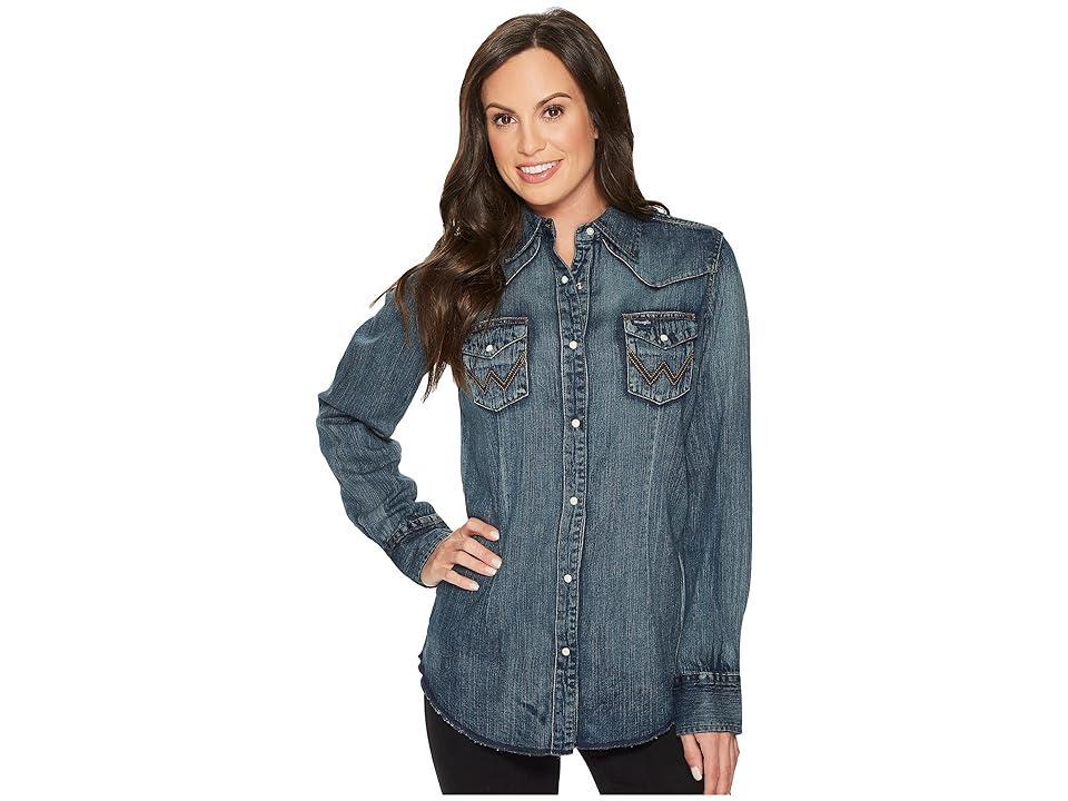 Wrangler Long Sleeve Snap Western Shirt (Denim) Women's Clothing product image