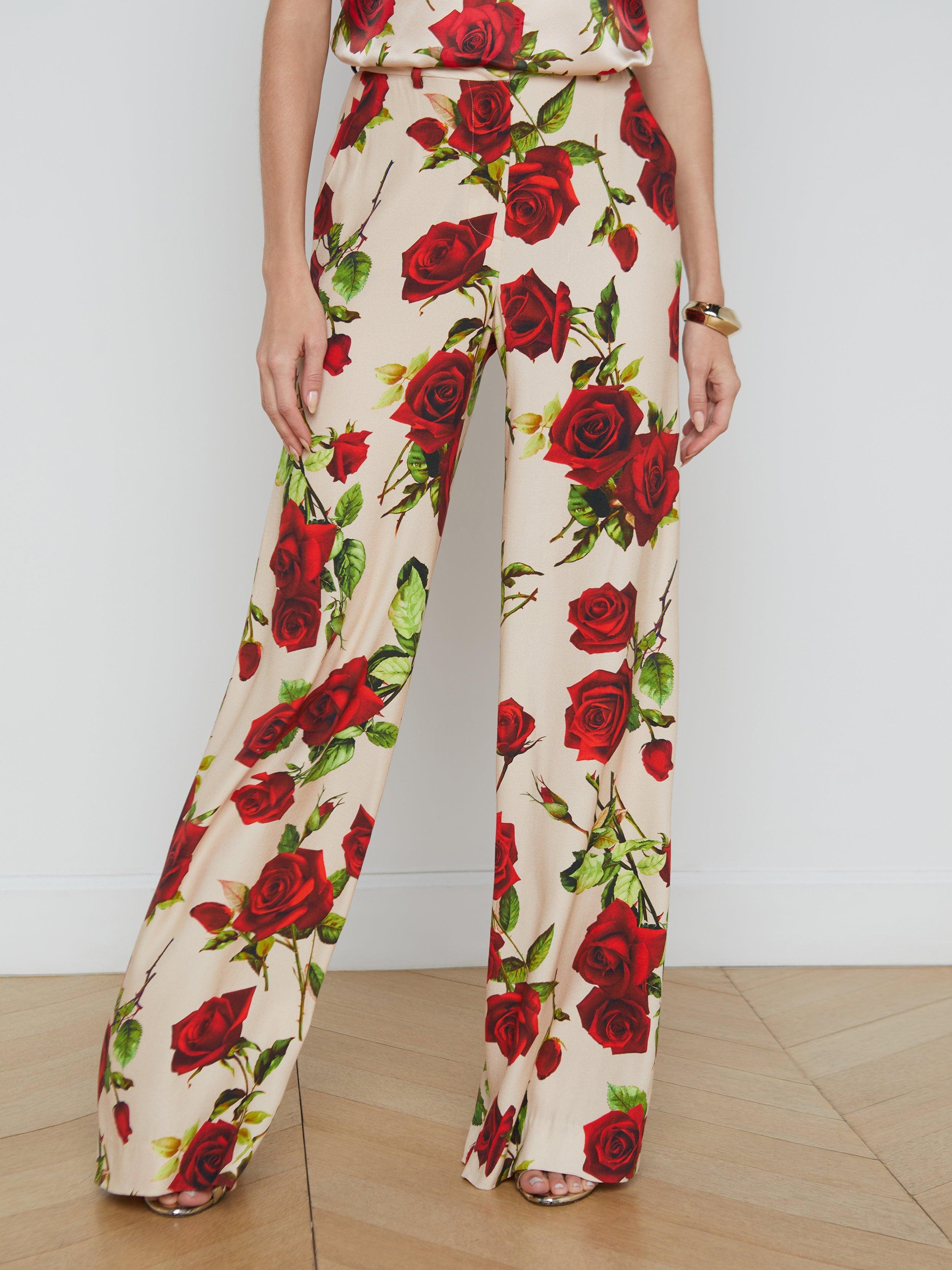 Pilar Wide-leg Pant In Sand/red Romantic Rose Product Image