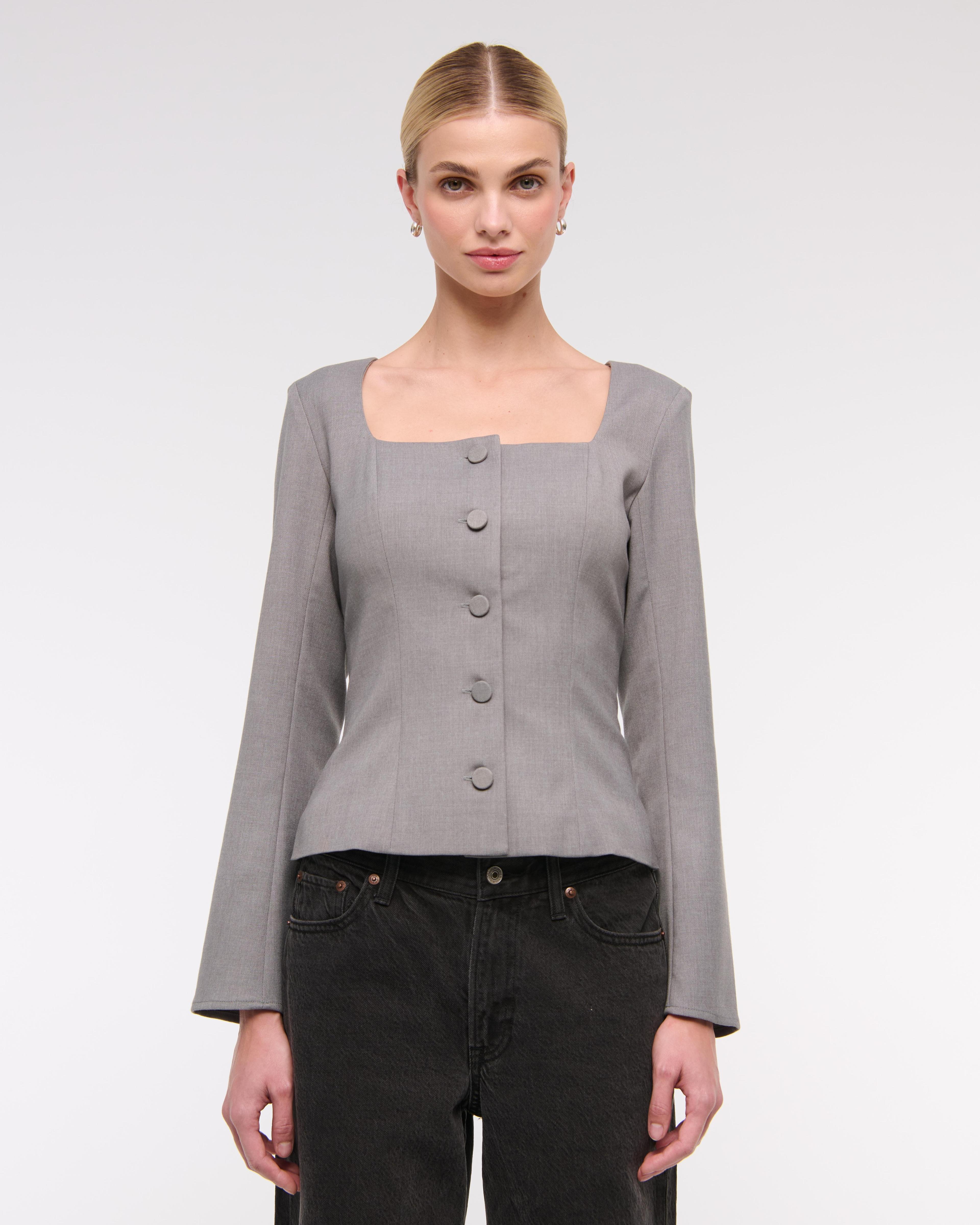 Long-Sleeve Squareneck Tailored Vest Product Image