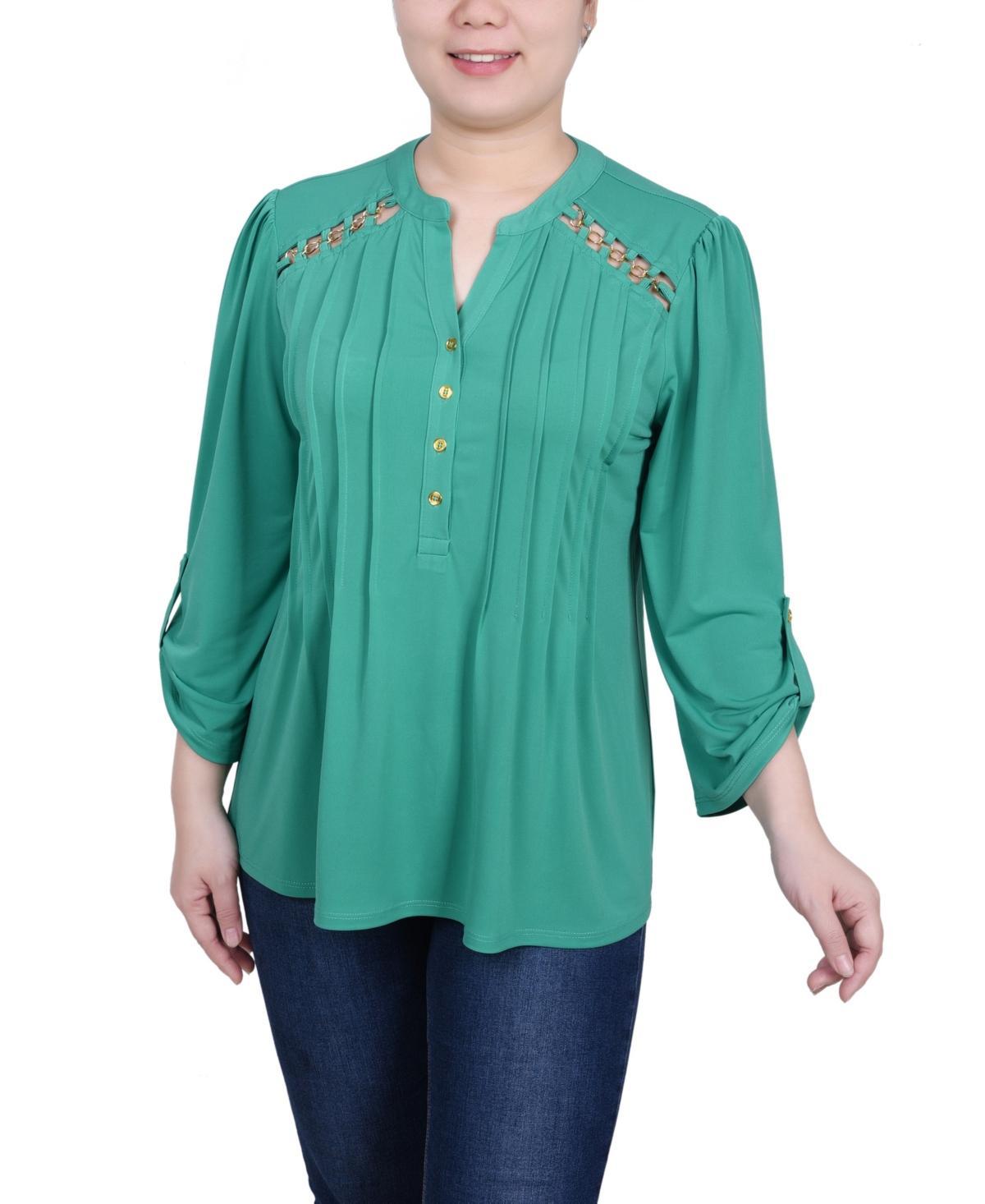 Ny Collection Womens Long Sleeve Pintuck Front Top with Chain Details Product Image