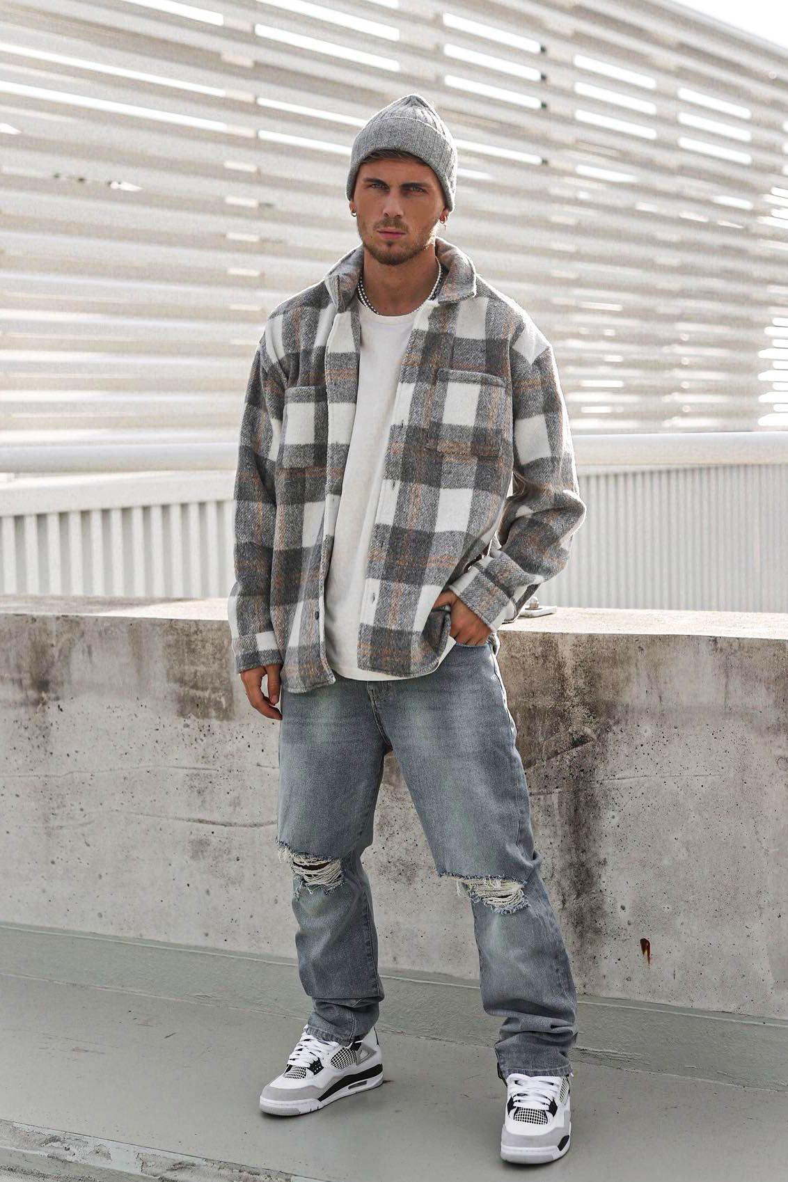 Move Up Plaid Shacket - Grey/combo Product Image