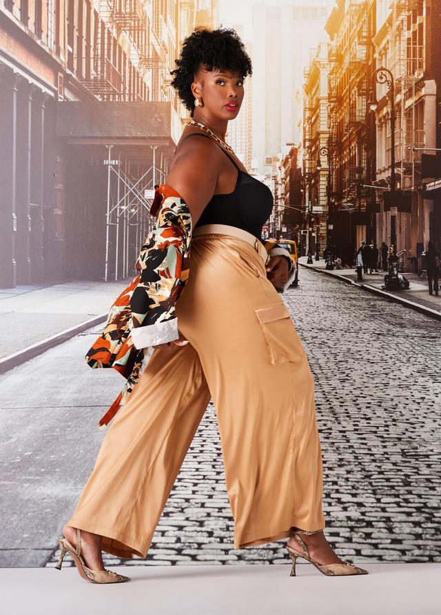 Plus Size Satin Wide Leg Cargo Pants Ashley Stewart Product Image