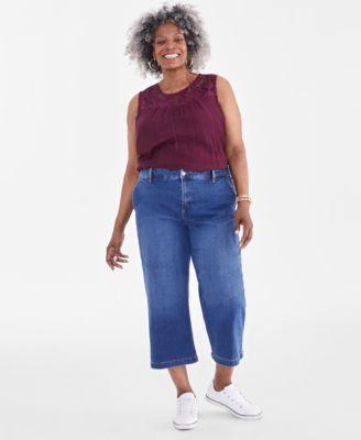 Plus Size High Rise Wide-Leg Crop Jeans, Created for Macy's  Product Image