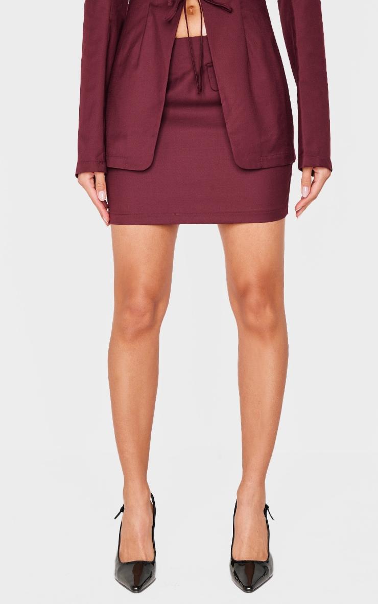 Burgundy Tailored Woven Pocket Detail Low Rise Micro Mini Skirt Product Image