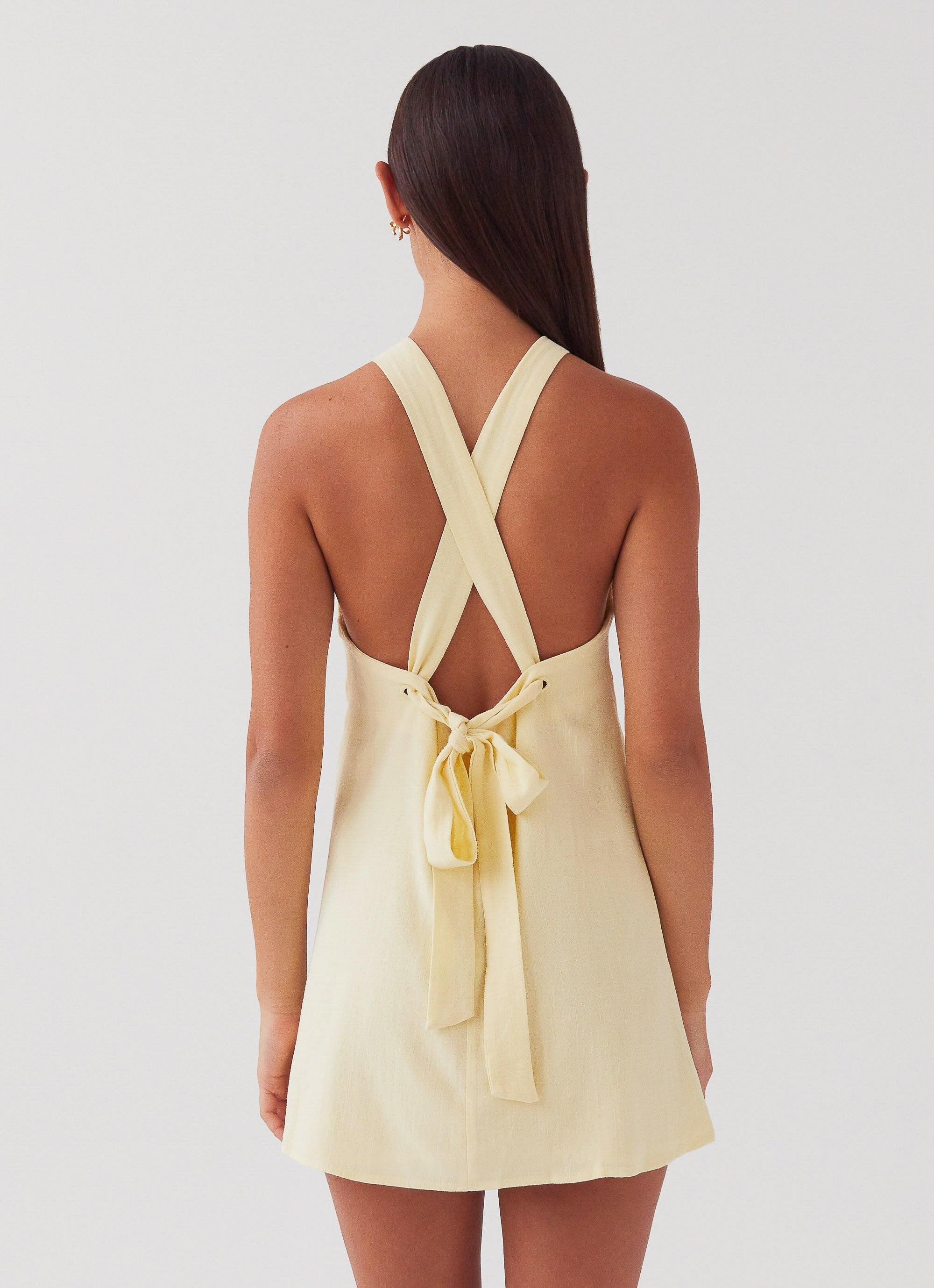 Keira Linen Mini Dress - Lemon Product Image