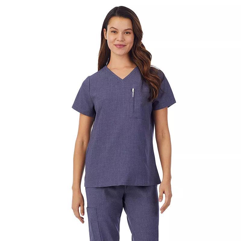 Petite Cuddl Duds Scrubs Classic V-Neck Top, Womens Navy Grey Product Image