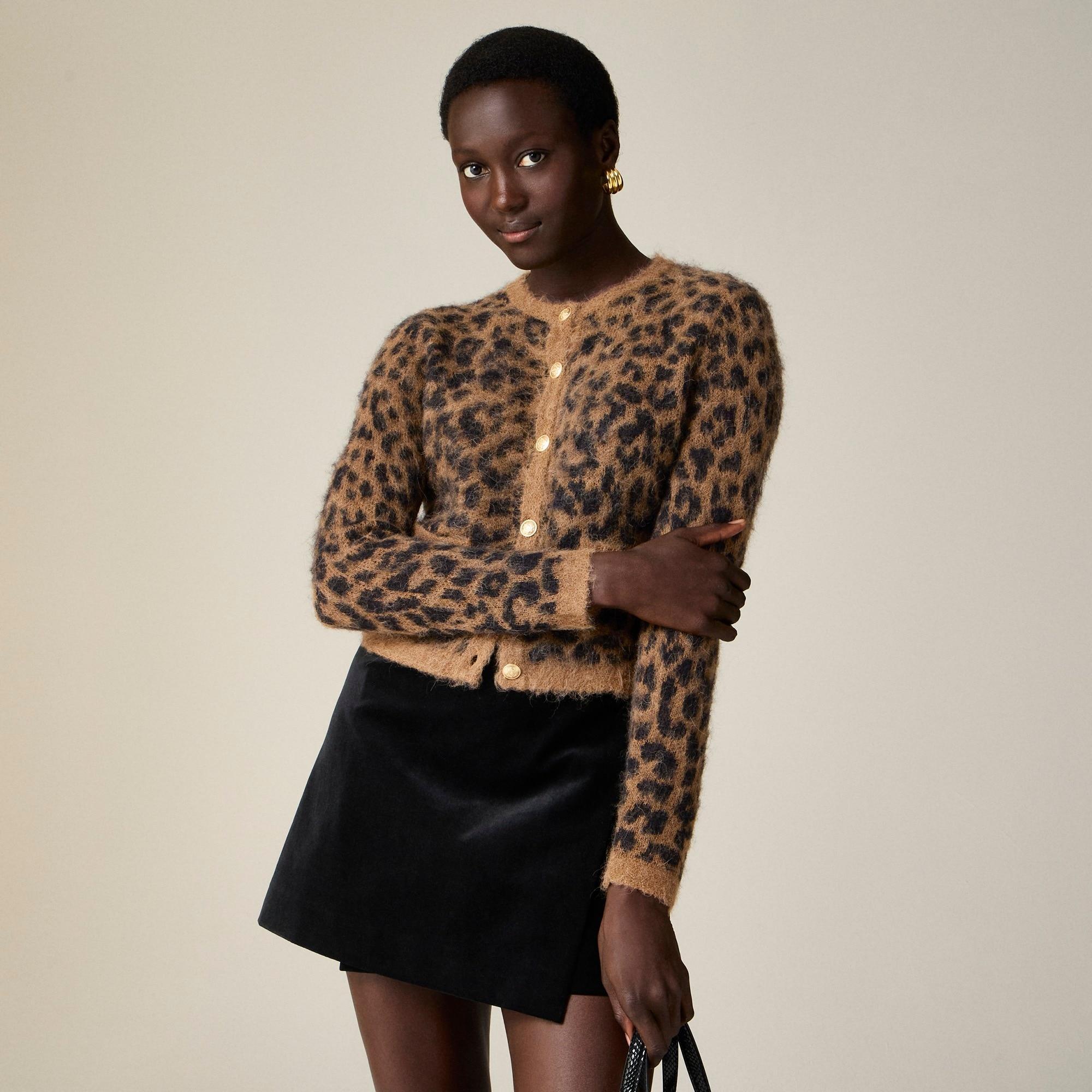 Brushed sweater lady jacket in leopard print product image