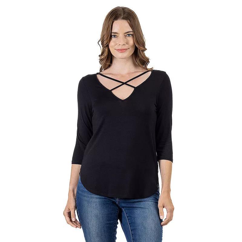 Womens 24Seven Comfort Apparel Criss Cross Round Hemline Tunic Top Product Image