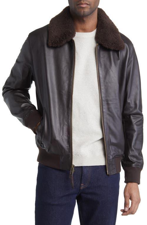 Frye Leather Bomber Jacket with Removable Faux Shearling Collar Product Image