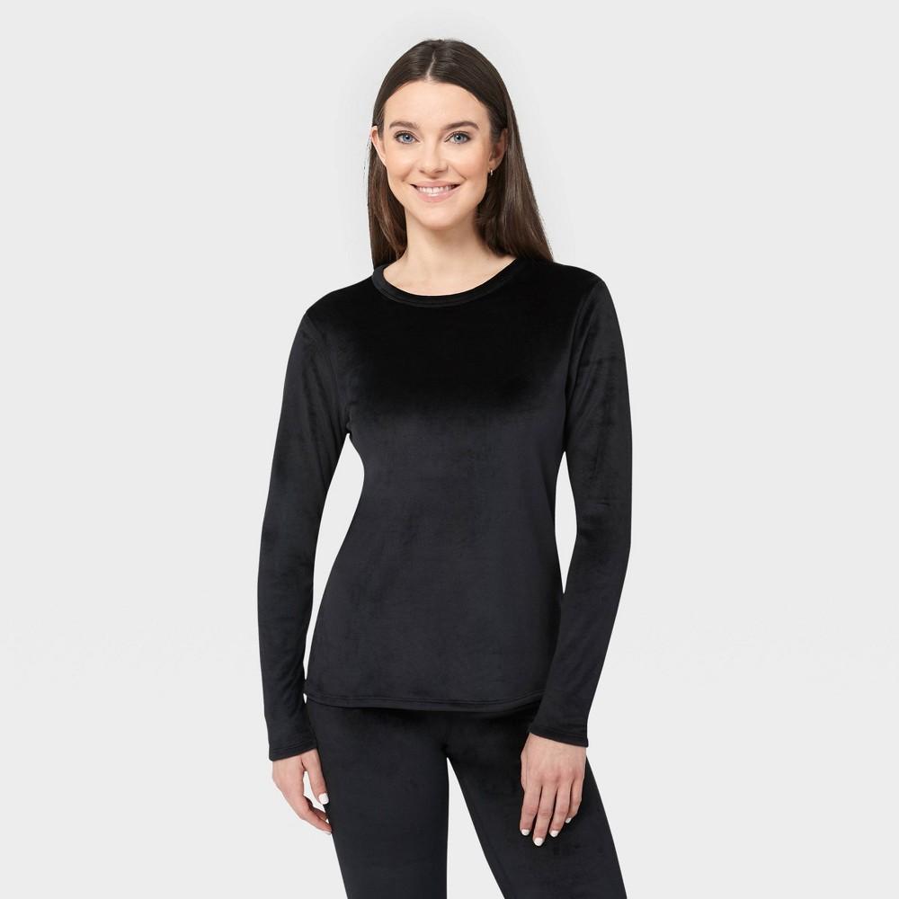 Wander by Hottotties Womens Velour Thermal Crewneck Sweatshirt - Black 3X product image