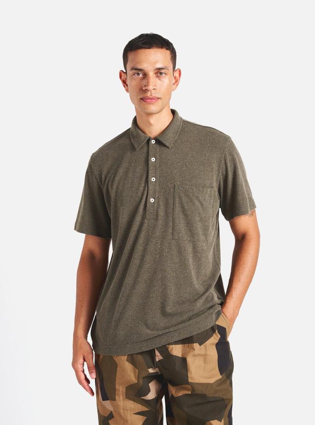 Universal Works Pullover S/S Shirt in Olive Recycled Wool Mix Product Image