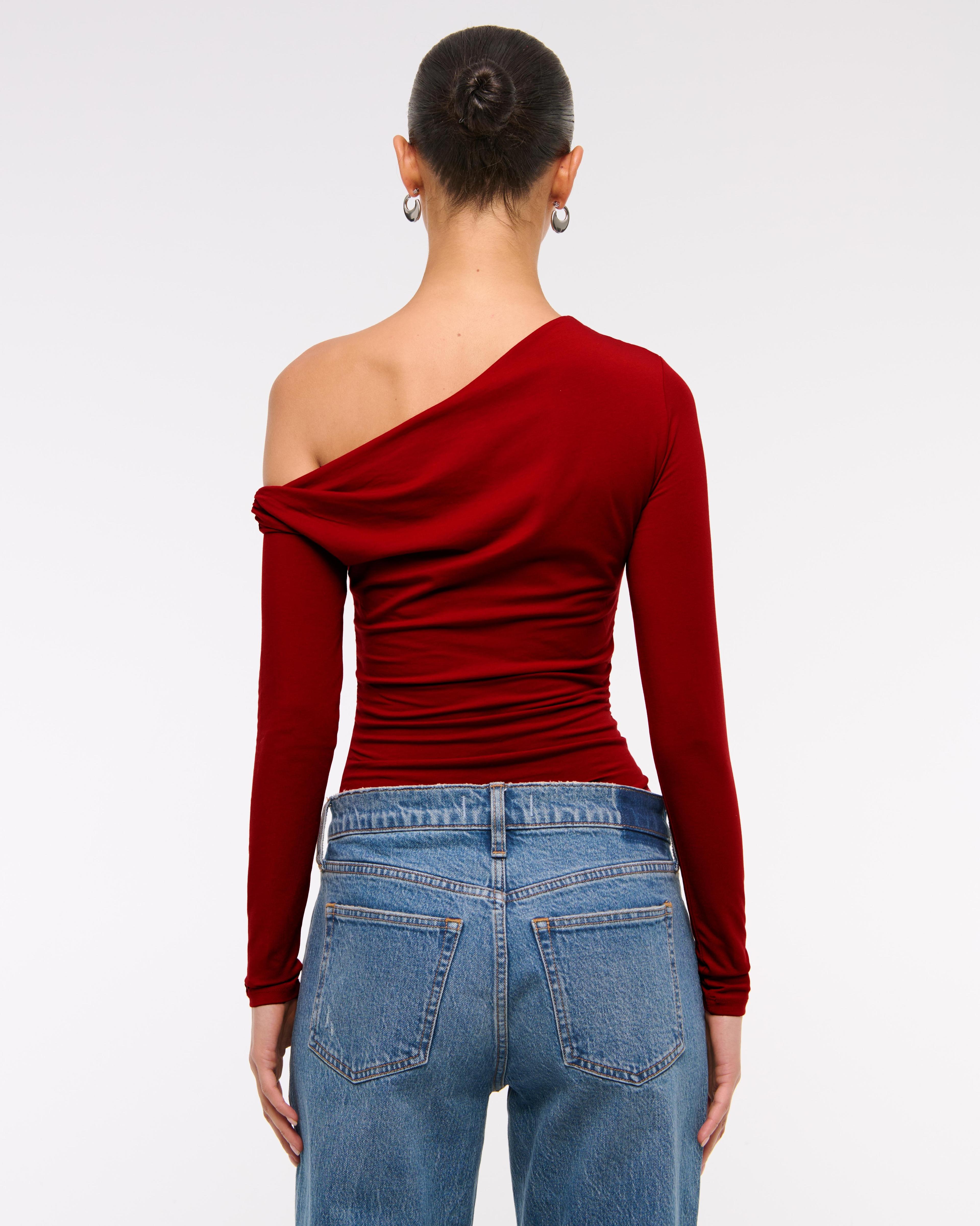 Long-Sleeve Off-The-Shoulder Draped Top Product Image