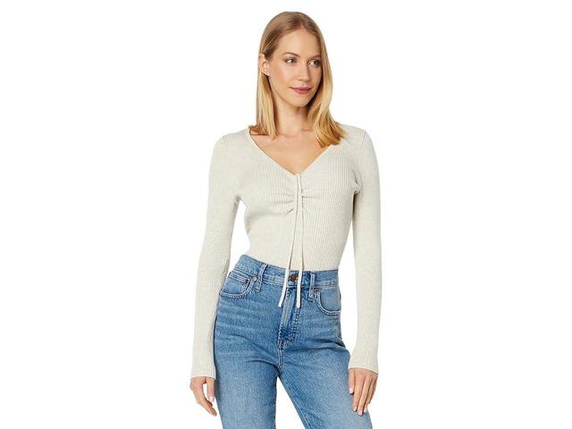 Madewell Ibiza V-Neck Cinched Slim Pullover (Heather Stone) Women's Clothing Product Image