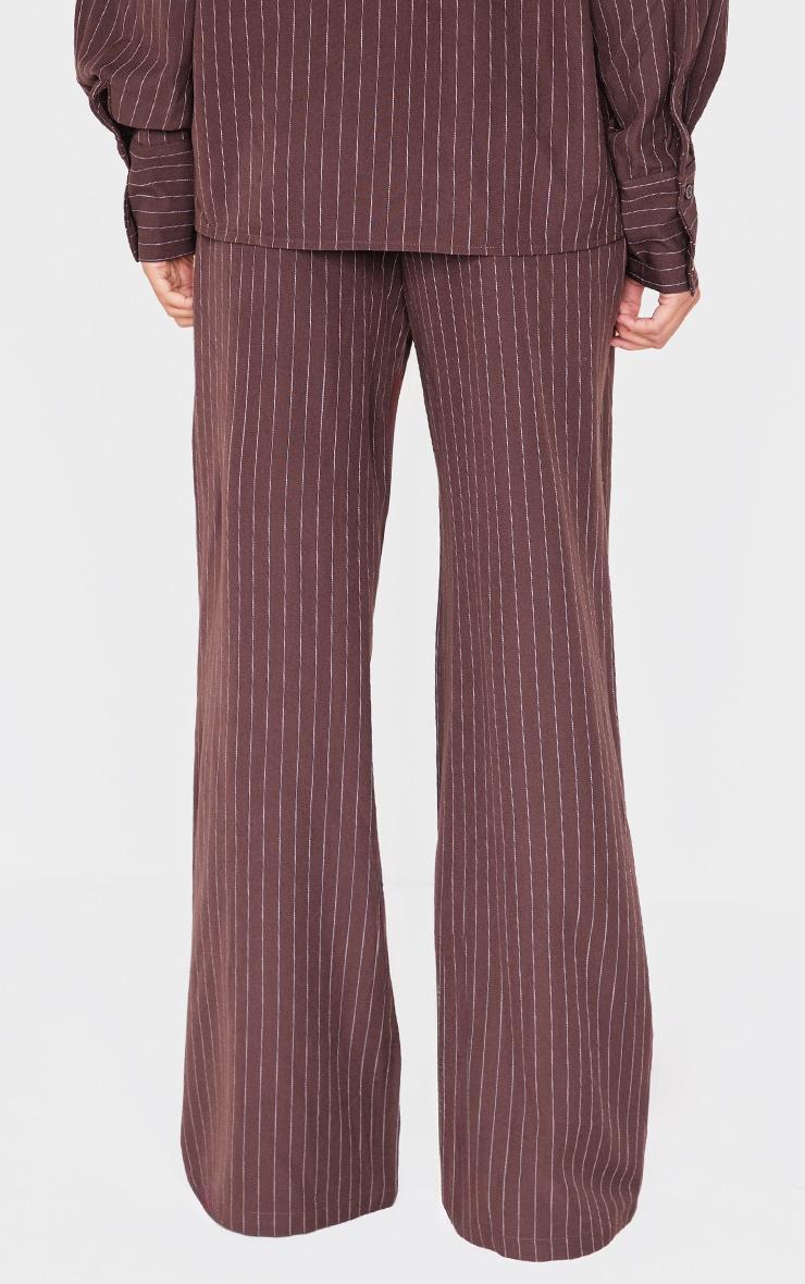 Dark Brown Woven Pinstripe Detail Wide Leg Pants Product Image